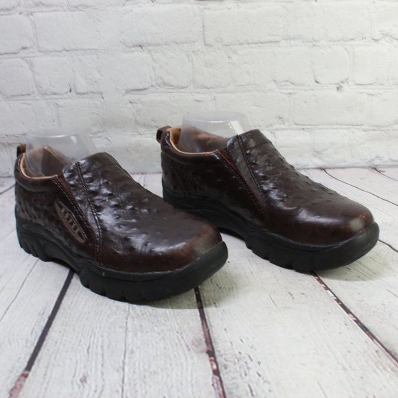Roper Performance Brown Ostrich Leather Slip On Comfort Loafer Shoes Size 7 - Picture 3 of 9